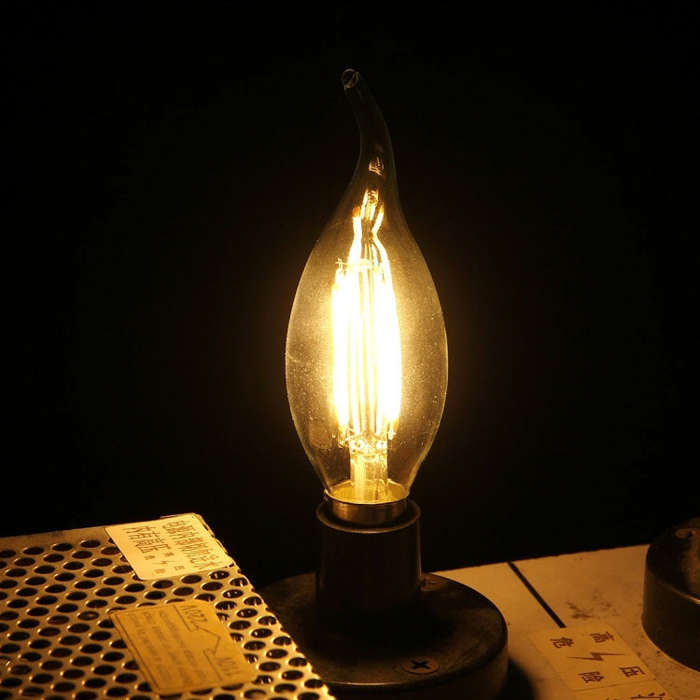 C35 E14 4W 4 LEDs 300 LM 3000K Dimmable Retro LED Filament Light Bulb Energy Saving Light, AC 220...