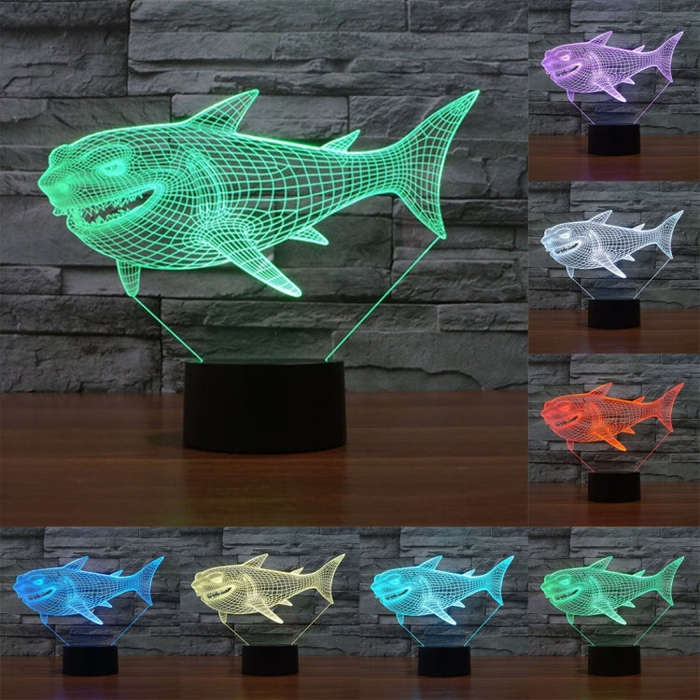 7 Color Discoloration Creative Visual Stereo Lamp Desk Lamp Night Light, Side Face Shark Style