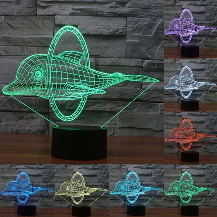 7 Color Discoloration Creative Visual Stereo Lamp Desk Lamp Night Light, Dolphin Jump Style