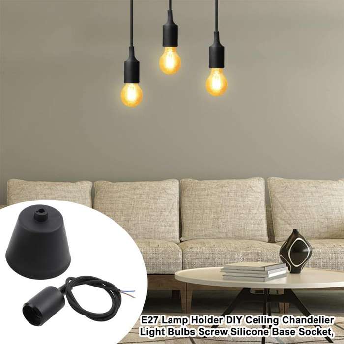 E27 Lamp Holder DIY Ceiling Chandelier Light Bulbs Screw Silicone Base Socket, Cable Length: 1m, ...