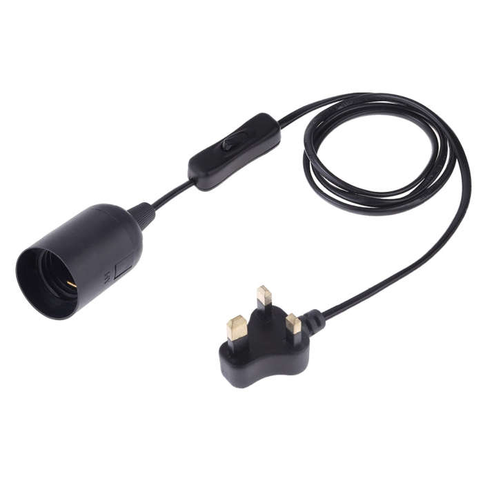 E27 Wire Cap Switch Lamp Holder Chandelier Power Socket with 1.2m Extension Cable, Small UK Plug,...
