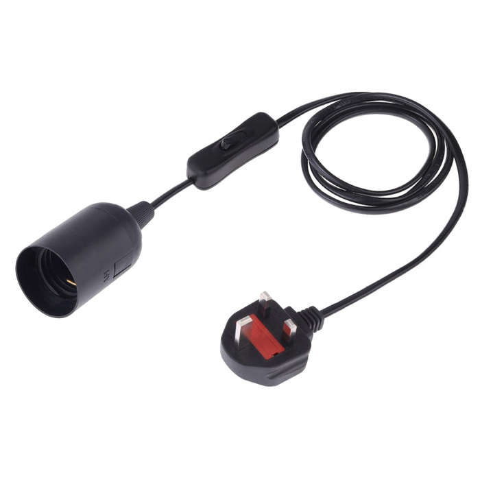 E27 Wire Cap Switch Lamp Holder Chandelier Power Socket with 1.2m Extension Cable, Small UK Plug,...