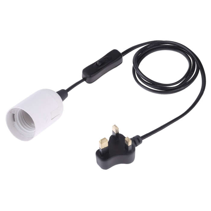 E27 Wire Cap Switch Lamp Holder Chandelier Power Socket with 1.2m Extension Cable, Small UK Plug,...