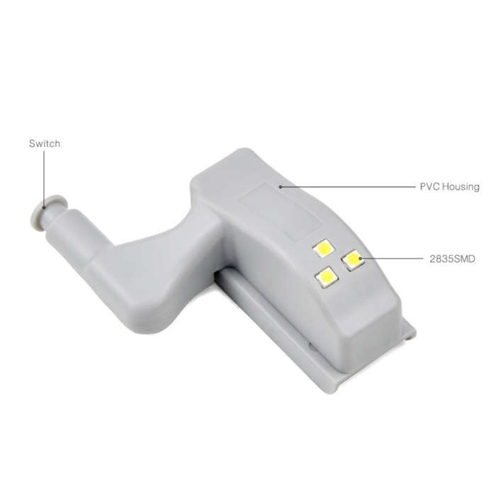 0.3W Universal Inner Hinge LED Sensor lamp Cupboard 3 LEDs Night light Auto ON/OFF Bulb, 1 PCS Wh...