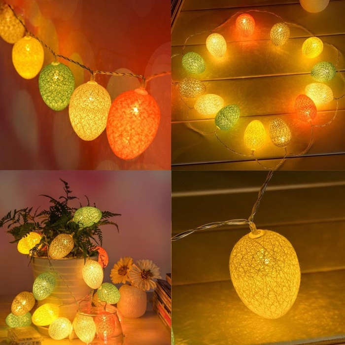 Battery Powered 4.8m 30 LEDs Cotton Thread Colour Egg Lamp String Easter Holiday Party Household ...