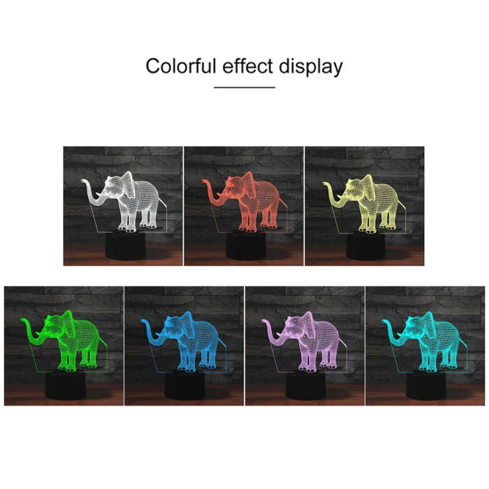 Elephant Shape 3D Colorful LED Vision Light Table Lamp, 16 Colors Remote Control Version, 16 Colo...