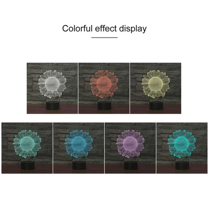 Sunflower Black Base Creative 3D LED Decorative Night Light, USB with Touch Button Version, USB w...