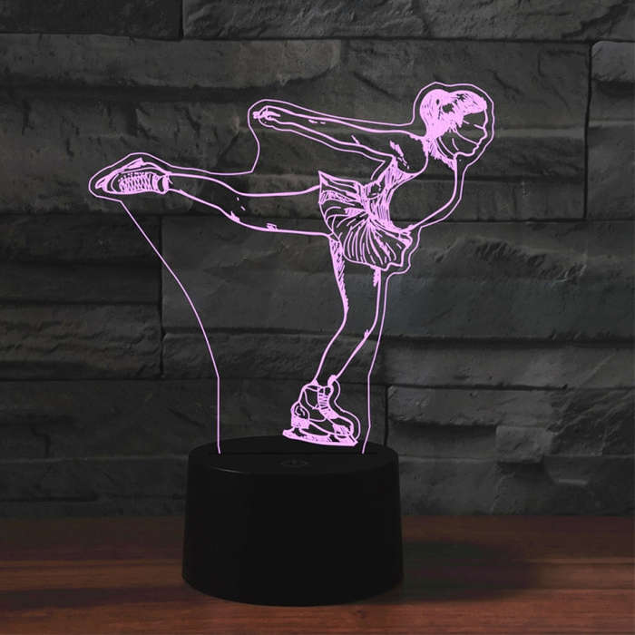 Ice Skating Black Base Creative 3D LED Decorative Night Light, Powered by USB and Battery, Powere...