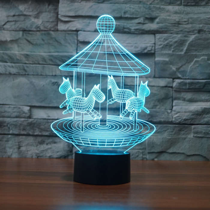 Carousel Black Base Creative 3D LED Decorative Night Light, Rechargeable with Touch Button, Recha...