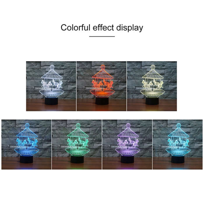 Carousel Black Base Creative 3D LED Decorative Night Light, Rechargeable with Touch Button, Recha...