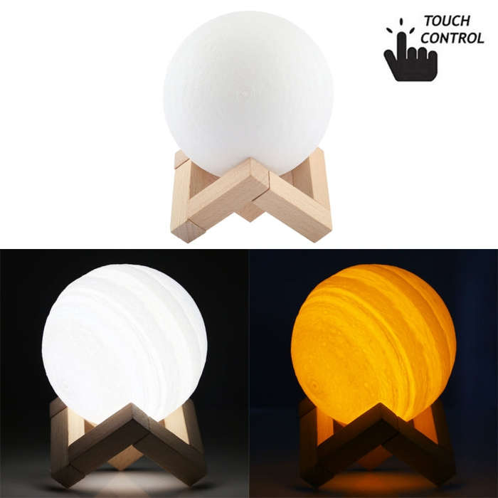 USB Charging 2-Color Changing Energy-saving LED Night Light with Wooden Holder Base, Touch Contro...