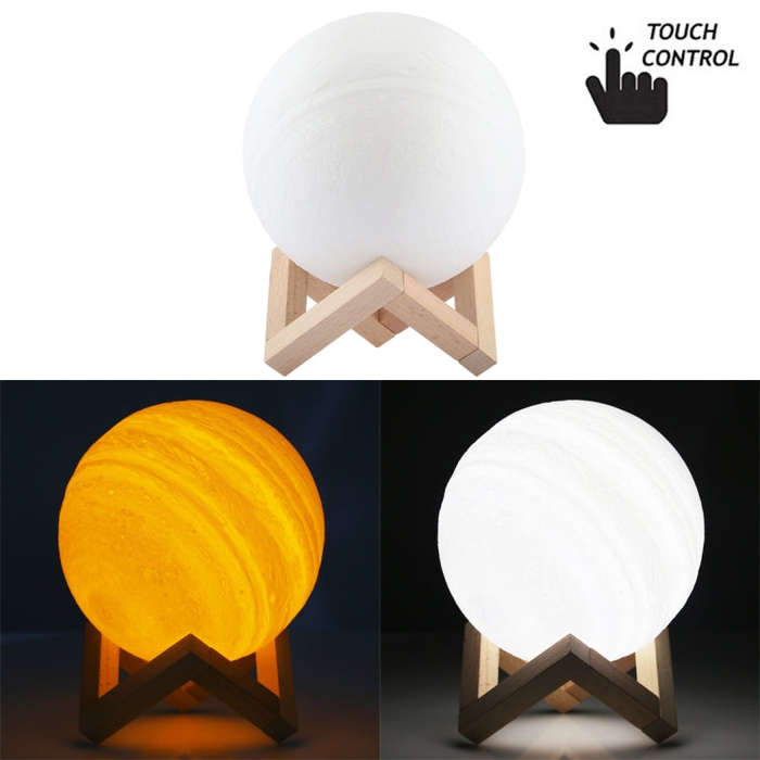 USB Charging 2-Color Changing Energy-saving LED Night Light with Wooden Holder Base, Touch Contro...