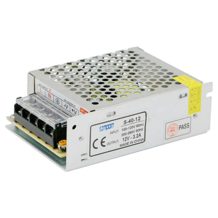 SOMPOM S-40-12 40W 12V 3.2A Iron Shell Driver LED Light Strip Lighting Monitor Power Supply, 40W ...