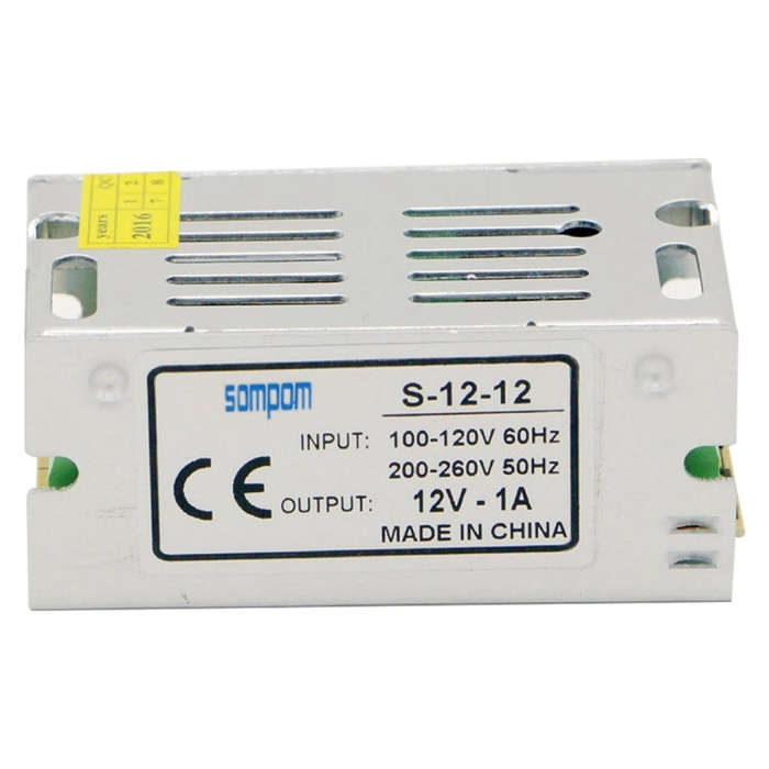 SOMPOM S-12-12 12W 12V 1A Iron Shell Driver LED Light Strip Lighting Monitor Power Supply, 12W 1A