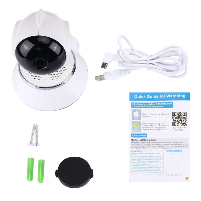 V380 HD 1280 x 720P 1.0MP 360 Degrees Rotatable IP Camera Wireless WiFi Smart Security Camera, Su...