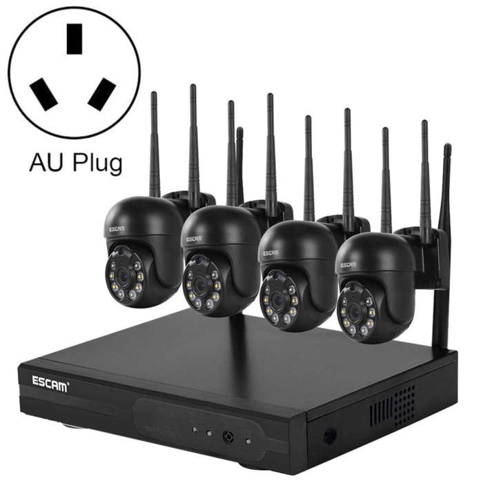ESCAM WNK614 HD 3.0 Million Pixels 8-channel Wireless + 4IPC Wireless NVR Security System, AU Plu...