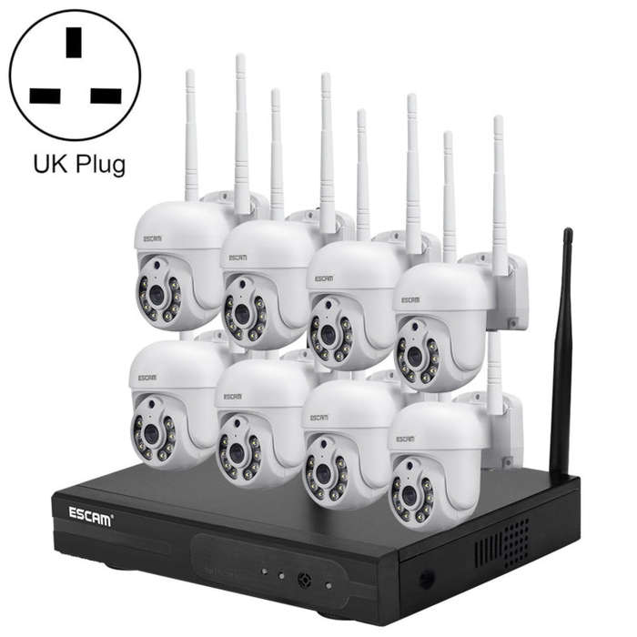 ESCAM WNK718 HD 3.0 Million Pixels 8-channel Wireless + 8IPC Wireless NVR Security System, UK Plu...