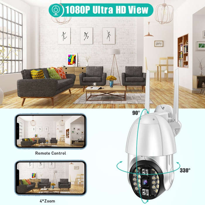 QX33 1080P Panoramic PTZ 360 Degree Rotating WIFI Camera, Support Day and Night Full Color & Two-...