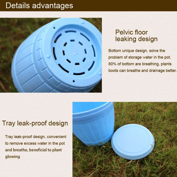 10 PCS Imitation Wooden Barrel Plastic Resin Flower Pot with Tray, Top Diameter: 16cm, Height: 13...