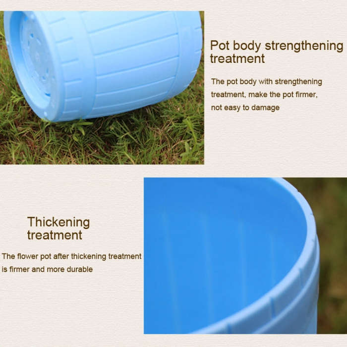 10 PCS Imitation Wooden Barrel Plastic Resin Flower Pot with Tray, Top Diameter: 16cm, Height: 13...