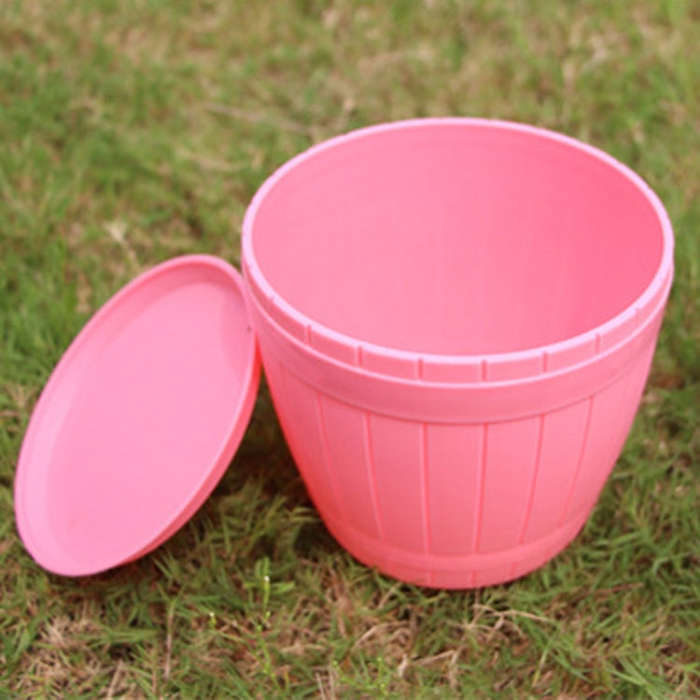 10 PCS Imitation Wooden Barrel Plastic Resin Flower Pot with Tray, Top Diameter: 19cm, Height: 16...