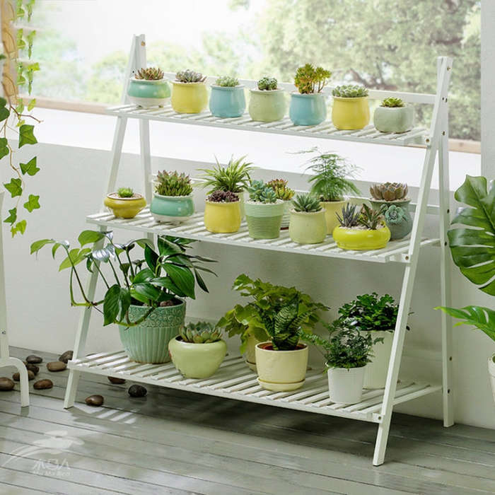 Bamboo 3-Tier Hanging Plant Stand Planter Shelves Flower Pot Storage Rack Folding Display Shelvin...