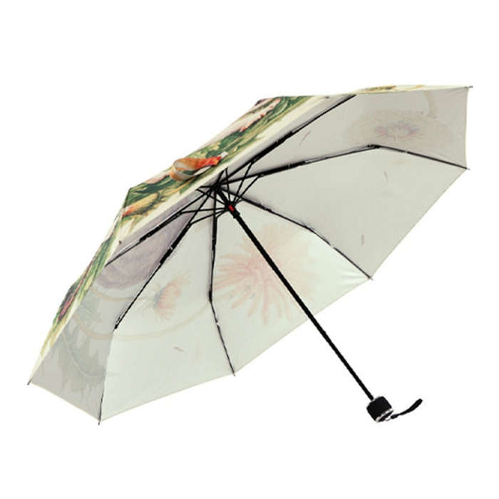 Creative Fashion Three Fold Lazy Cat Pattern Silver Tape Anti Ultraviolet Sunshade Umbrella