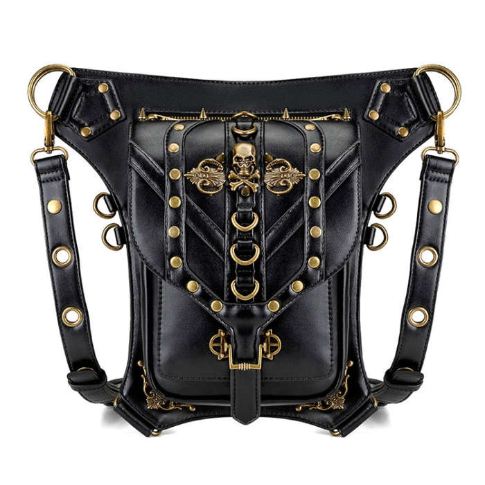 FHG131BK Skull Head Decoration Multi-function PU Leather One-shoulder Crossbody Bag Waist Bag for...
