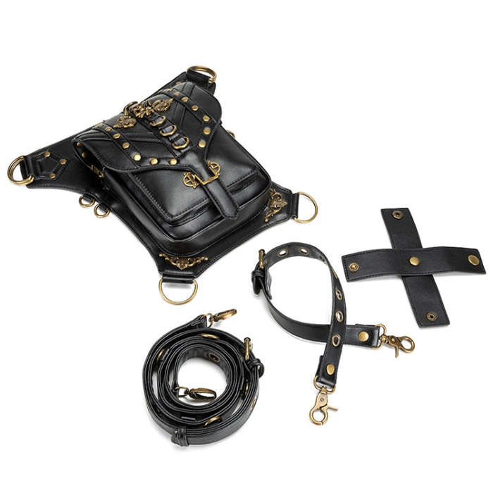 FHG131BK Skull Head Decoration Multi-function PU Leather One-shoulder Crossbody Bag Waist Bag for...