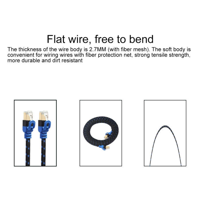 REXLIS CAT7-2 Gold-plated CAT7 Flat Ethernet 10 Gigabit Two-color Braided Network LAN Cable for M...