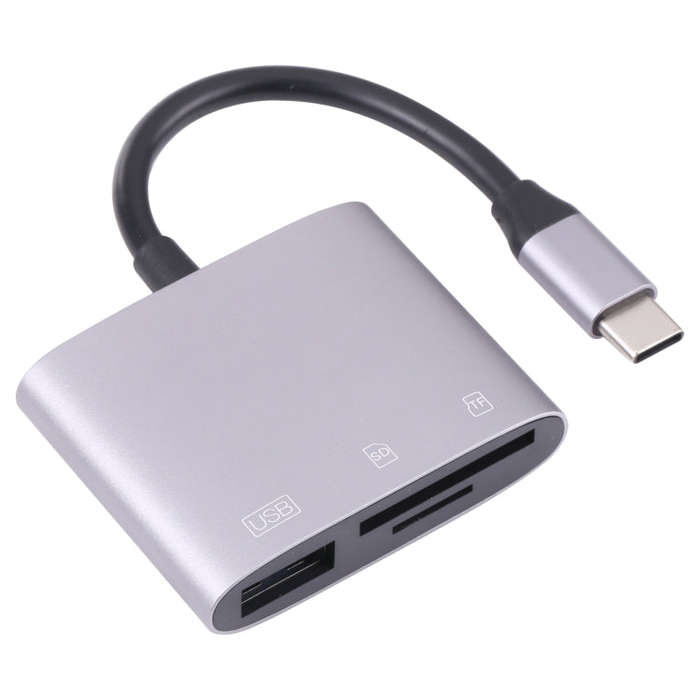 NK-3041 3 in 1 USB-C / Type-C Male to USB Female + SD / TF Card Slots OTG Adapter SD / TF Card Re...