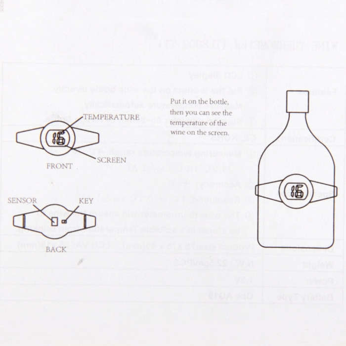 Celsius Degree Digital LCD Display Wine Bottle Thermometer, Suitable Bottle Diameter: 65-80mm (Bl...