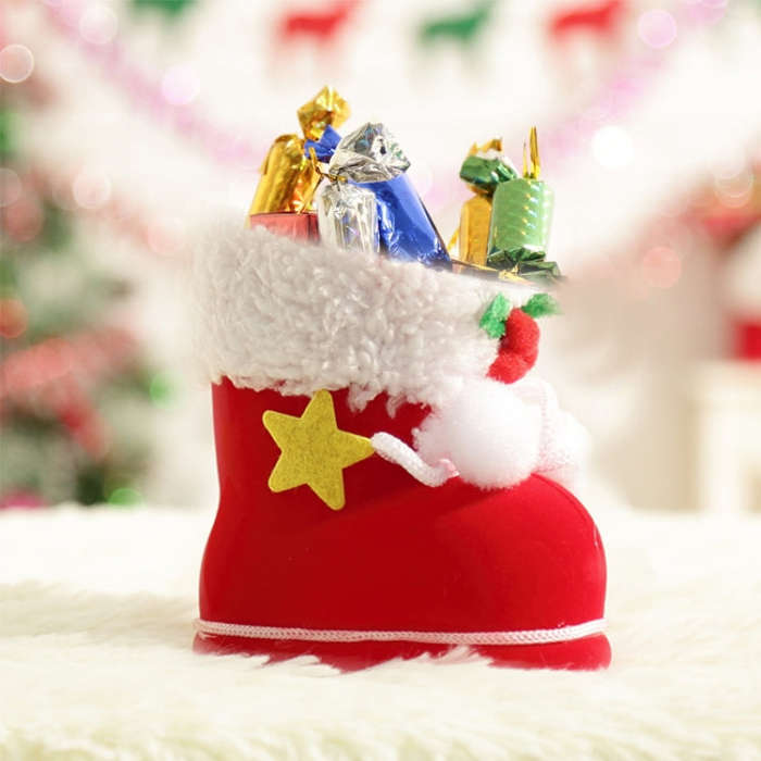 Santa Pattern Christmas Decoration Flocking Stocking Boot Candy Bag, Size: 9cm x 10cm x 5cm, Size...