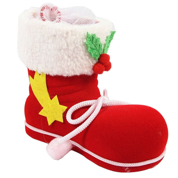Santa Pattern Christmas Decoration Flocking Stocking Boot Candy Bag, Size: 13cm x 10cm x 7cm, Siz...