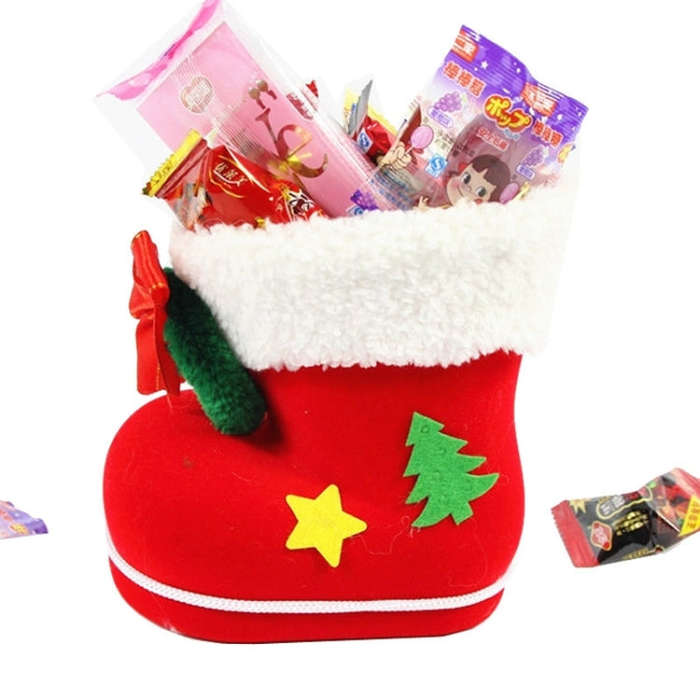 Santa Pattern Christmas Decoration Flocking Stocking Boot Candy Bag, Size: 13cm x 10cm x 7cm, Siz...