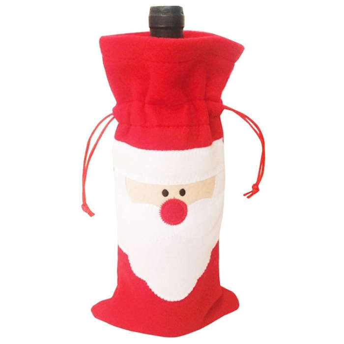 3 PCS Santa Pattern Christmas Dinner Table Decoration Plush Champagne Wine Bottle Bag, Santa Patt...