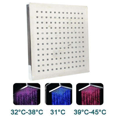 Square Temperature Sensor 3-Color (Blue / Pink / Red) LED Showerhead, SDH-B1