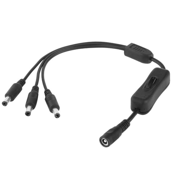 5.5 x 2.1mm Female to 3x Male DC Power Cable Connector with Switch for LED Strip, Length: 30cm
