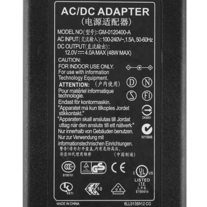 EU Plug 12V 4A / 8 Channel DVR AC Power Adapter, Output Tips: 5.5 x 2.5mm, EU Plug 12V 4A, AU Plu...