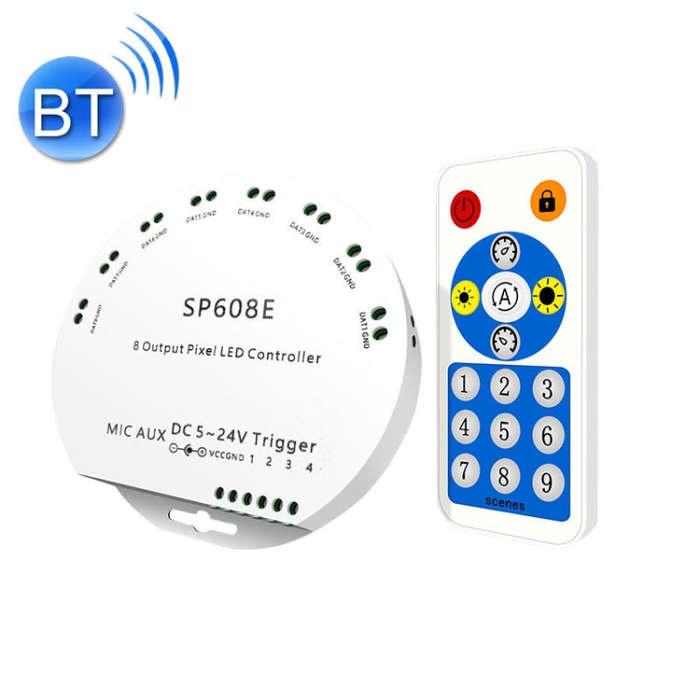 SP608E Dual Signal Output Mobile APP Control Bluetooth LED Controller Kit for WS2812B WS2811 1903...