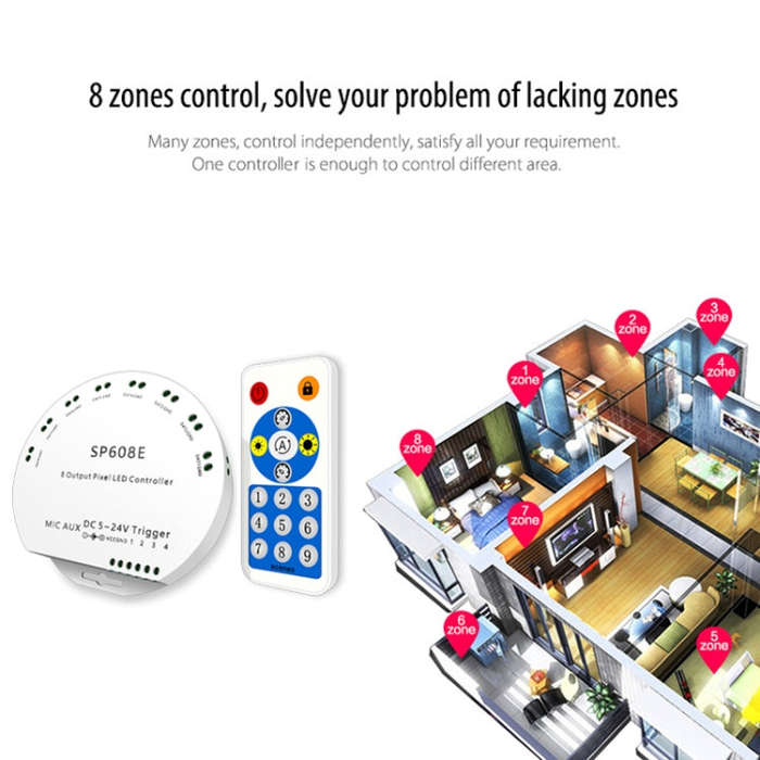 SP608E Dual Signal Output Mobile APP Control Bluetooth LED Controller Kit for WS2812B WS2811 1903...