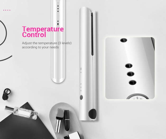 K-SKIN Portable Rechargeable Hair Straightener Curler Ceramic Iron Styling Tool Cordless Adjustab...