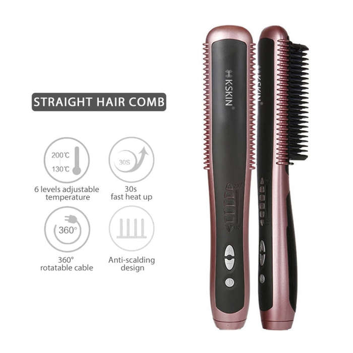K-SKIN KD388A Electric Ceramic Hair Straightener Combs PTC Heating Hair Care Styling Comb Auto Ma...