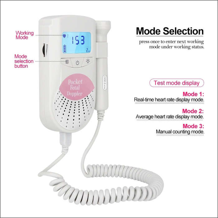 FD-100 Digital Fetal Doppler Ultrasound Sound Baby Heartbeat Detector Monitor LED Digital Prenata...