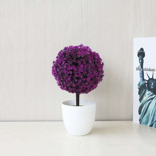 Desktop Simulation Plant Mini Grass Ball Bonsai Decorated Plastic Flower Cherry Blossom Snowball ...