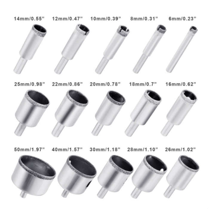 15 In 1 6-50mm Diamond Glass Hole Opener Ceramic Marble Hole Opener, 15 In 1 Diamond Glass Hole O...