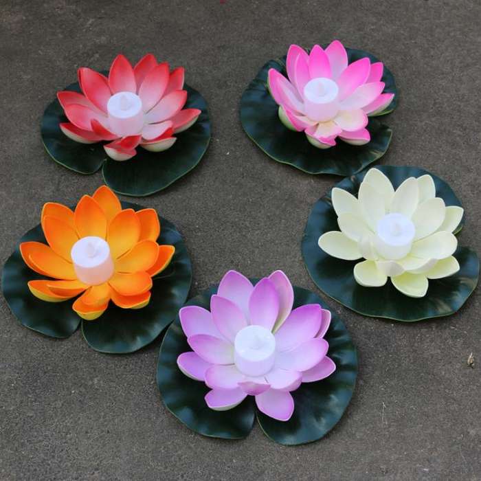 3 Color LED Flood Light Artificial Lotus Floating Flower Shape Lamps For Outdoor Swimming Pool Wi...