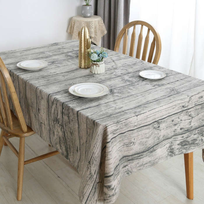 Vintage Popular Table Cloth Linen Rectangular Tablecloth Wooden Grain Dustproof Restaurant Table ...