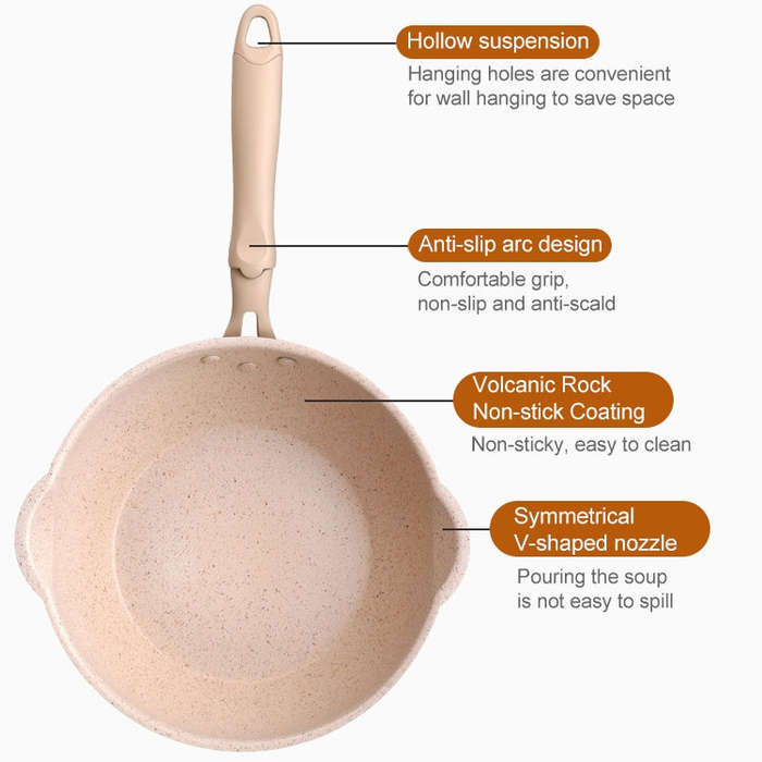 Thick Bottom Maifan Stone Household Small Frying Pan Non Stick Pan Deep Frying Pan, 20cm Black Wi...
