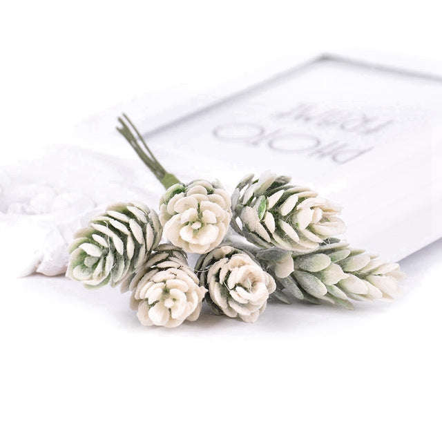 2 Bunches Artificial Flowers Plant Pine Cone Bouquet for Wedding Christmas Decoration